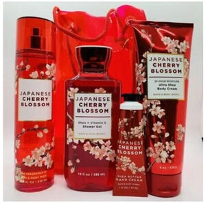Bath & Body Works Japanese Cherry Blossom Mist/Shower Gel/Body+Hand Cream + Bag